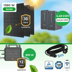Balkonkraftwerk 1380W Komplettset mit 4,48 kWh Marstek Speicher & Marstek M2-800 Wechselrichter
