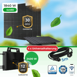 Balkonkraftwerk 1840W Komplettset mit Sossen 2400W Wechselrichter (WiFi, Bluetooth, drosselbar 800W–2400W) & TÜV-Universalhalterungen