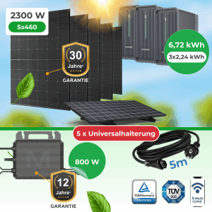 Balkonkraftwerk 2300W Komplettset mit 6,72 kWh Marstek Speicher, Marstek M2-800 Wechselrichter & Universalhalterungen