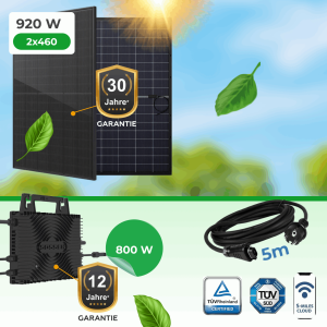 Balkonkraftwerk 920W Komplettset mit Sossen-800 Wechselrichter (WiFi & Bluetooth) & 5m Kabel (ohne Halterung)