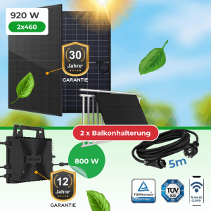 Balkonkraftwerk 920W Komplettset mit Sossen-800 Wechselrichter (WiFi & Bluetooth) & Balkonhalterungen