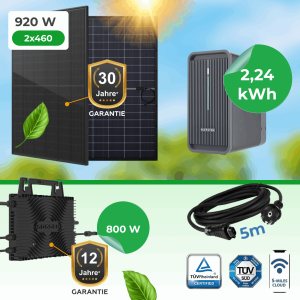 Balkonkraftwerk 920W Komplettset mit Marstek B2500D 2,24kWh Speicher, Sossen-800 Wechselrichter (WiFi & Bluetooth) & 5m Kabel (ohne Halterung)