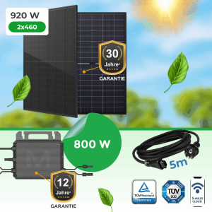 Balkonkraftwerk 920W Komplettset mit Marstek M2-800 Wechselrichter & 2x 460W Bifazial Glas-Glas Modulen