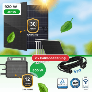 Balkonkraftwerk 920W Komplettset mit Marstek M2-800 Wechselrichter & TÜV-Balkonhalterungen