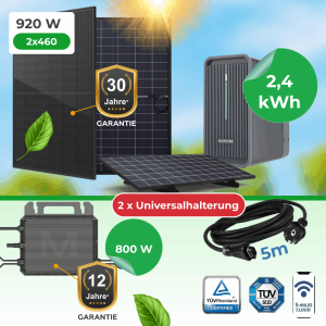 Balkonkraftwerk 920W Komplettset mit 2,24 kWh Marstek B2500D Speicher, M2-800 Wechselrichter & Universalhalterungen