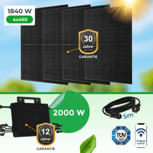 Balkonkraftwerk 1840W Komplettset mit Hoymiles HMS-2000-4Wb HiFlow Pro Wechselrichter & 4x 460W N-TOPCon Bifazial Modul