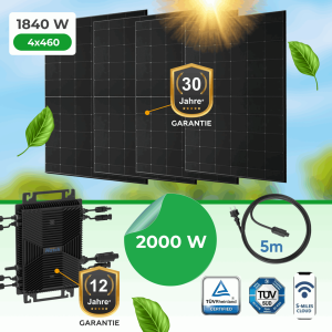 Balkonkraftwerk 1840W Komplettset mit Paket.ag HSEU-2000D WIFI Wechselrichter & 4x 460W N-TopCon Bifazial Modul