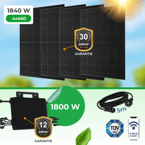 Balkonkraftwerk 1840W Komplettset mit Hoymiles HMS-1800 Wechselrichter & 4x 460W N-TopCon Bifazial Modul