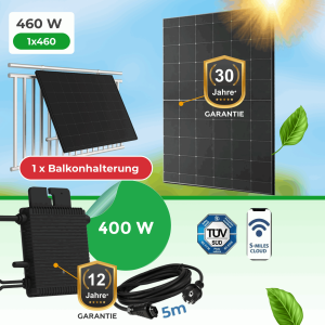 Balkonkraftwerk 460W Komplettset mit Hoymiles HM-400 Wechselrichter & TÜV-zertifizierter Balkonhalterung