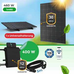 Balkonkraftwerk 460W Komplettset mit Hoymiles HM-400 Wechselrichter & Universalhalterung