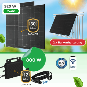 Balkonkraftwerk 920W Komplettset mit Hoymiles HMS-800 HiFlow Pro Wechselrichter & TÜV-Balkonhalterungen