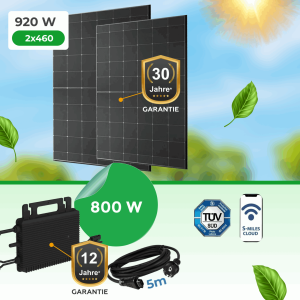Balkonkraftwerk 920W Komplettset mit Hoymiles HMS-800 HiFlow Pro Wechselrichter & 2x 460W N-TopCon Bifazial Modul